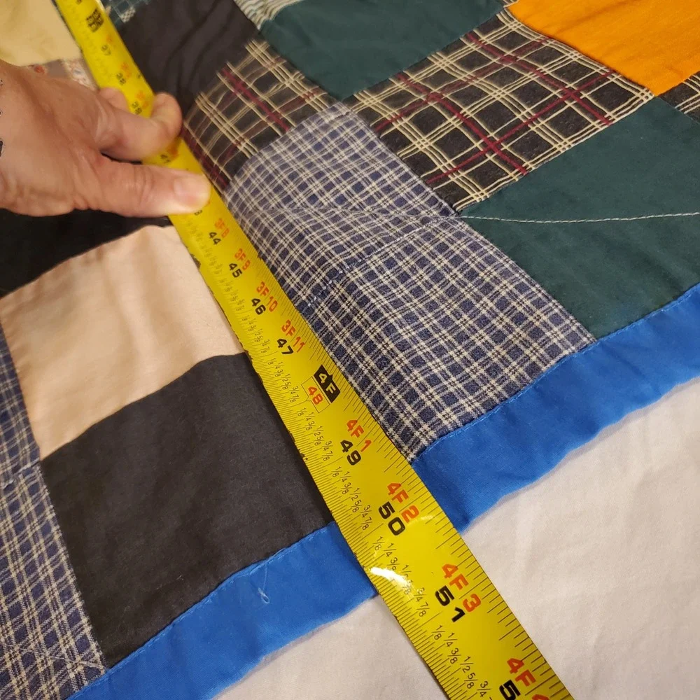 Handmade Patchwork Lap Quilt Plaid Floral Multi Color Farmhouse Throw 51x43
